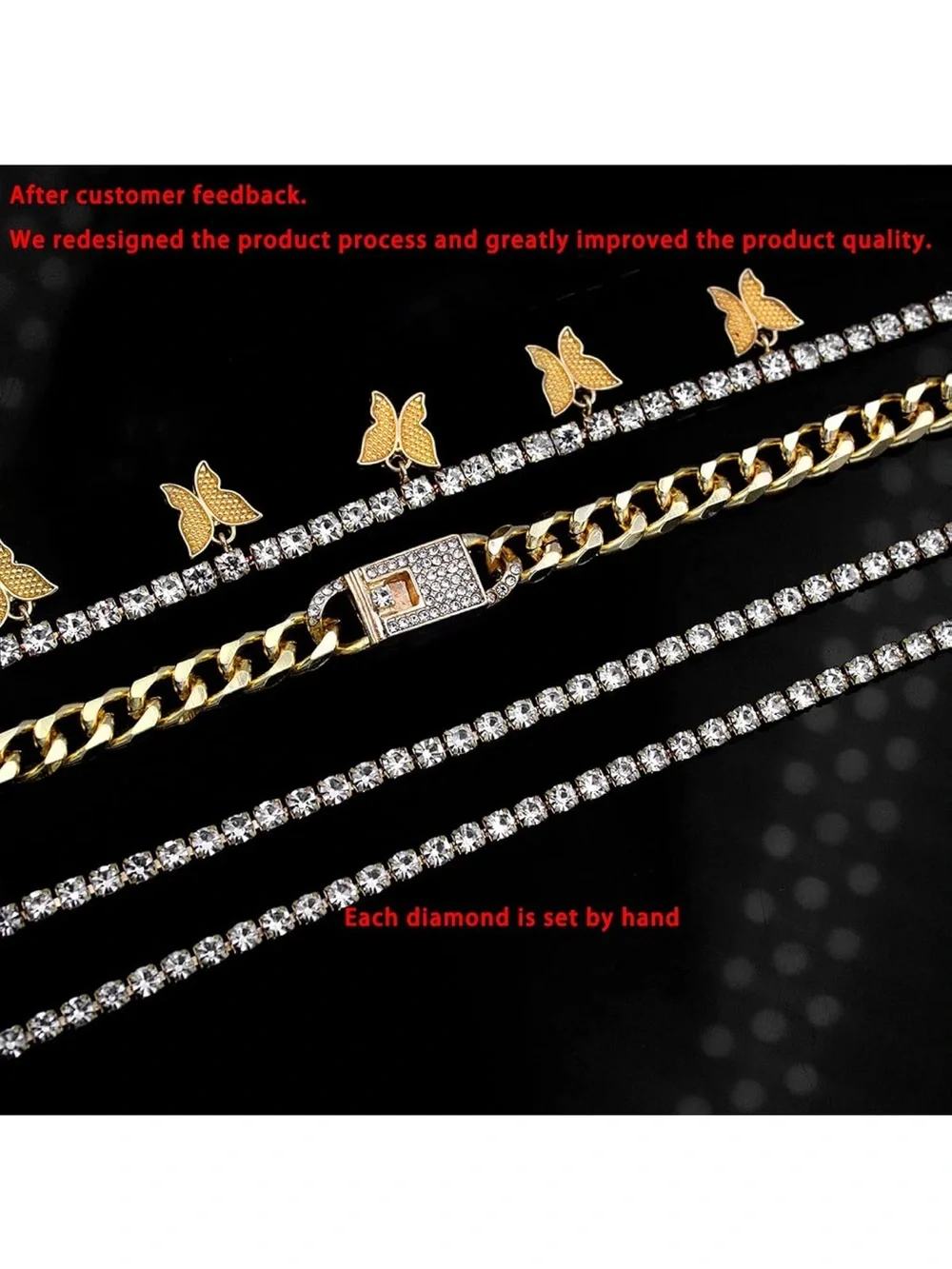 Anthropologie Gold Crystal Butterfly Layered Bracelet Set